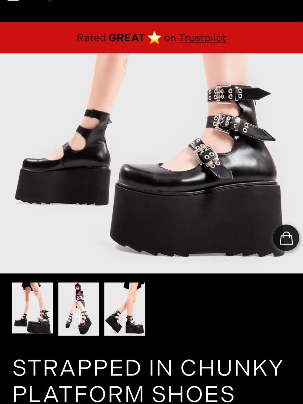 Lamoda Gothic Triple-Strap Chunky Platform Shoes - Black